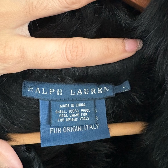 Vintage Ralph Lauren Black Shearling Fur Lamb Long Duffle Coat size Large - Picture 3 of 15